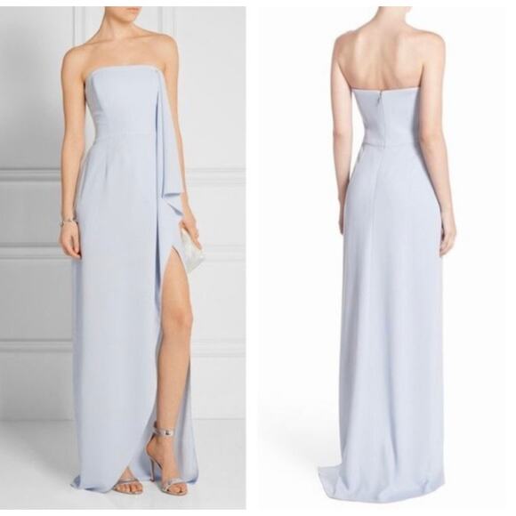 NWT Halston Heritage Breeze Blue Strapless Flowy Chiffon Maxi Dress Gown Sz 10 L - Picture 1 of 12